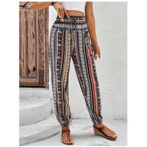 Boho Geo Print Striped Carrot Pants*
